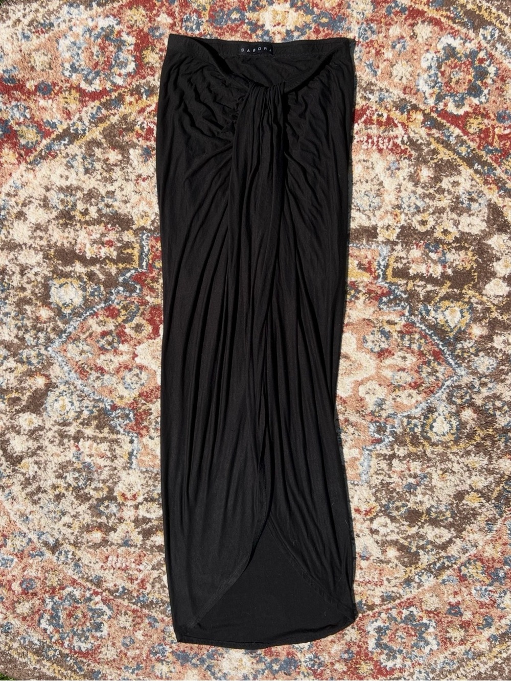 Sabora Black Maxi Skirt with Elastic Waistband & High Slit